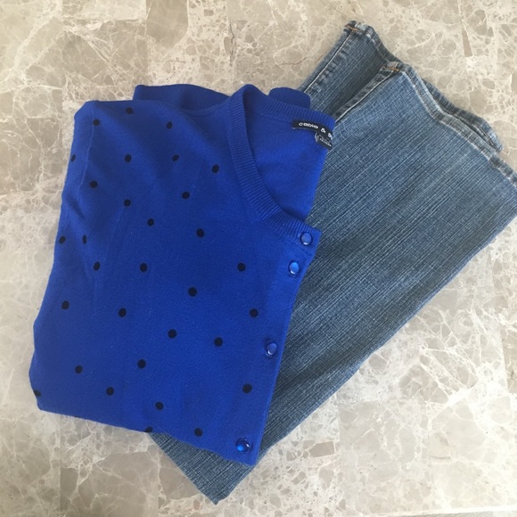 Cable & Gauge Royal Blue cardigan black polka dots - Picture 2 of 3